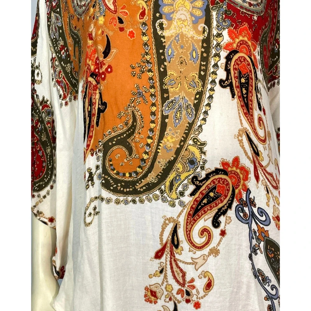 Chico's Sz XS/S Poncho Short Sleeve Boho Paisley Scarf Print Lightweight Rayon